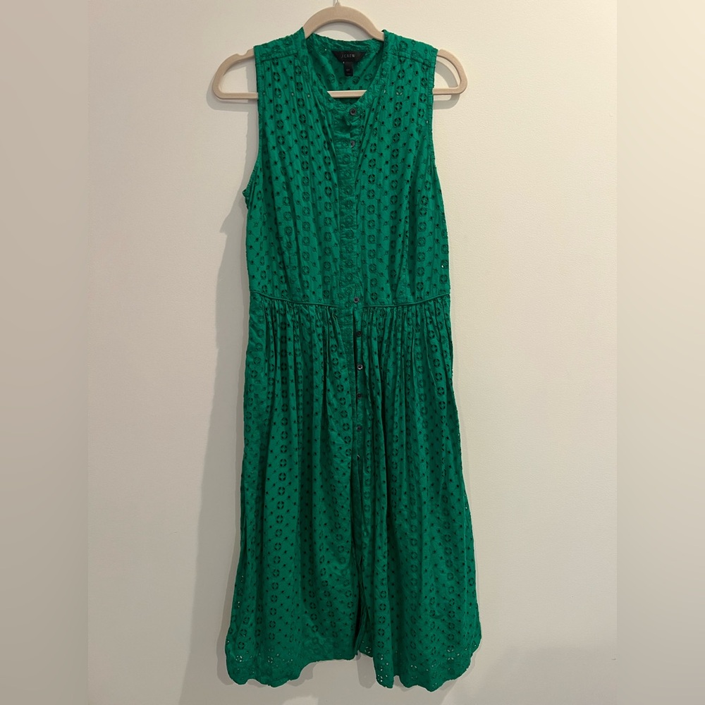 J. Crew Emerald Kelly Green Eyelet Shirtdress